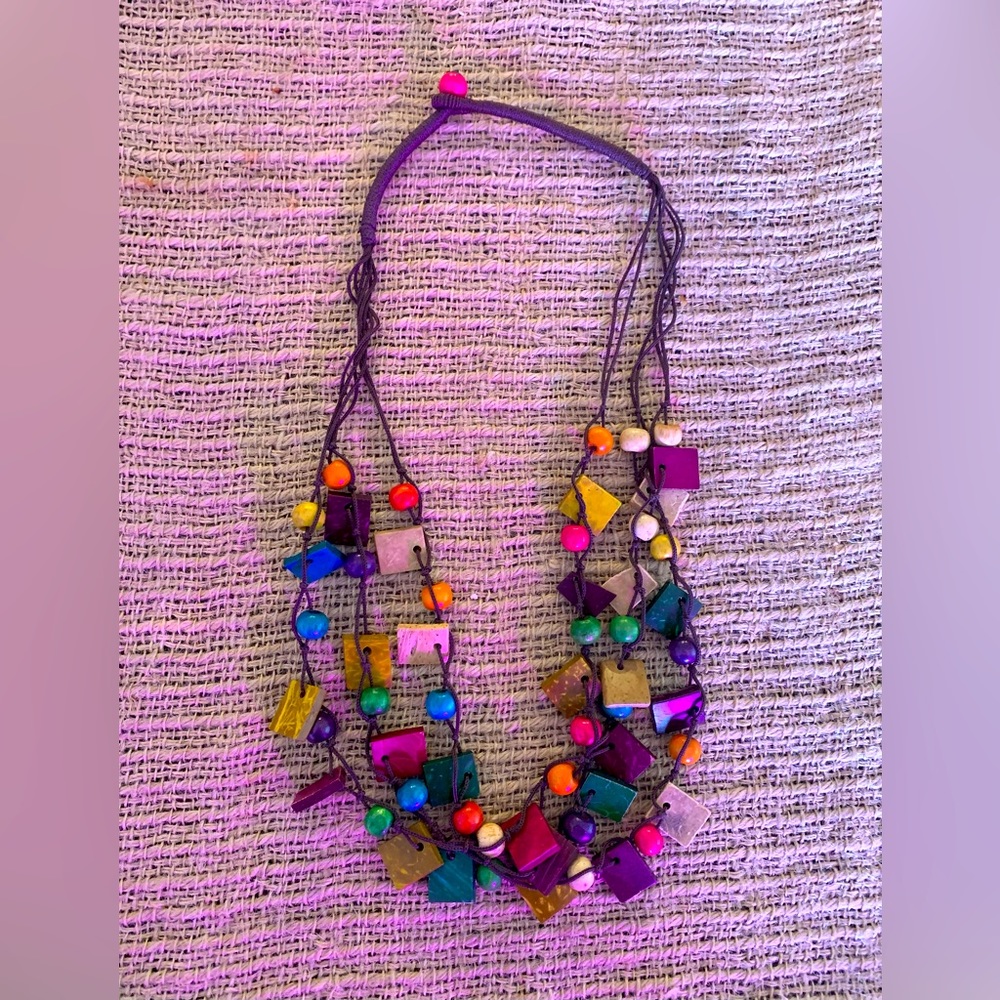Bohemian Multi strand Multicolored Wooden Beads Necklace